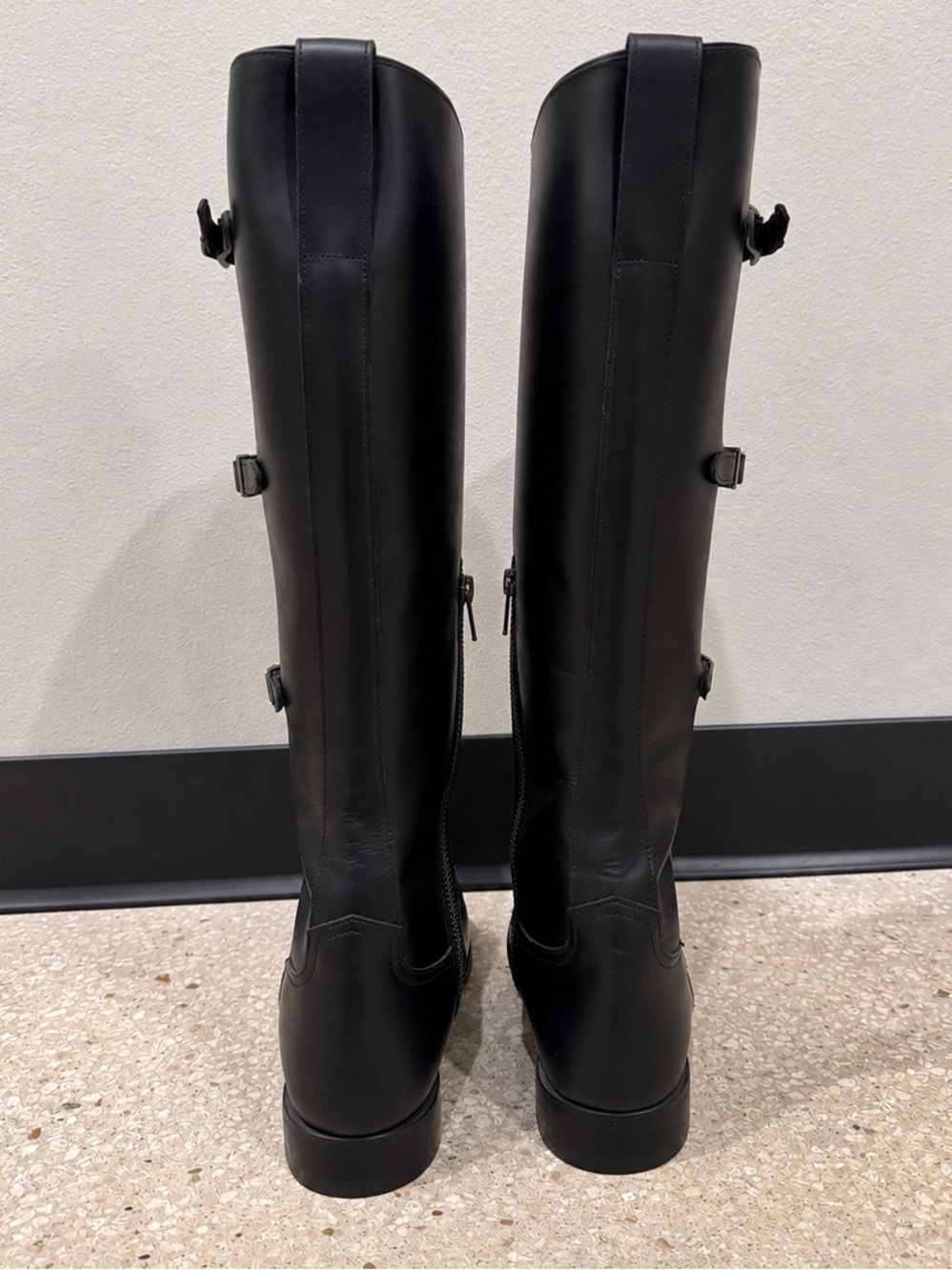 Lucchese Bruna black leather riding boots three buckle straps new never worn - Picture 5 of 7